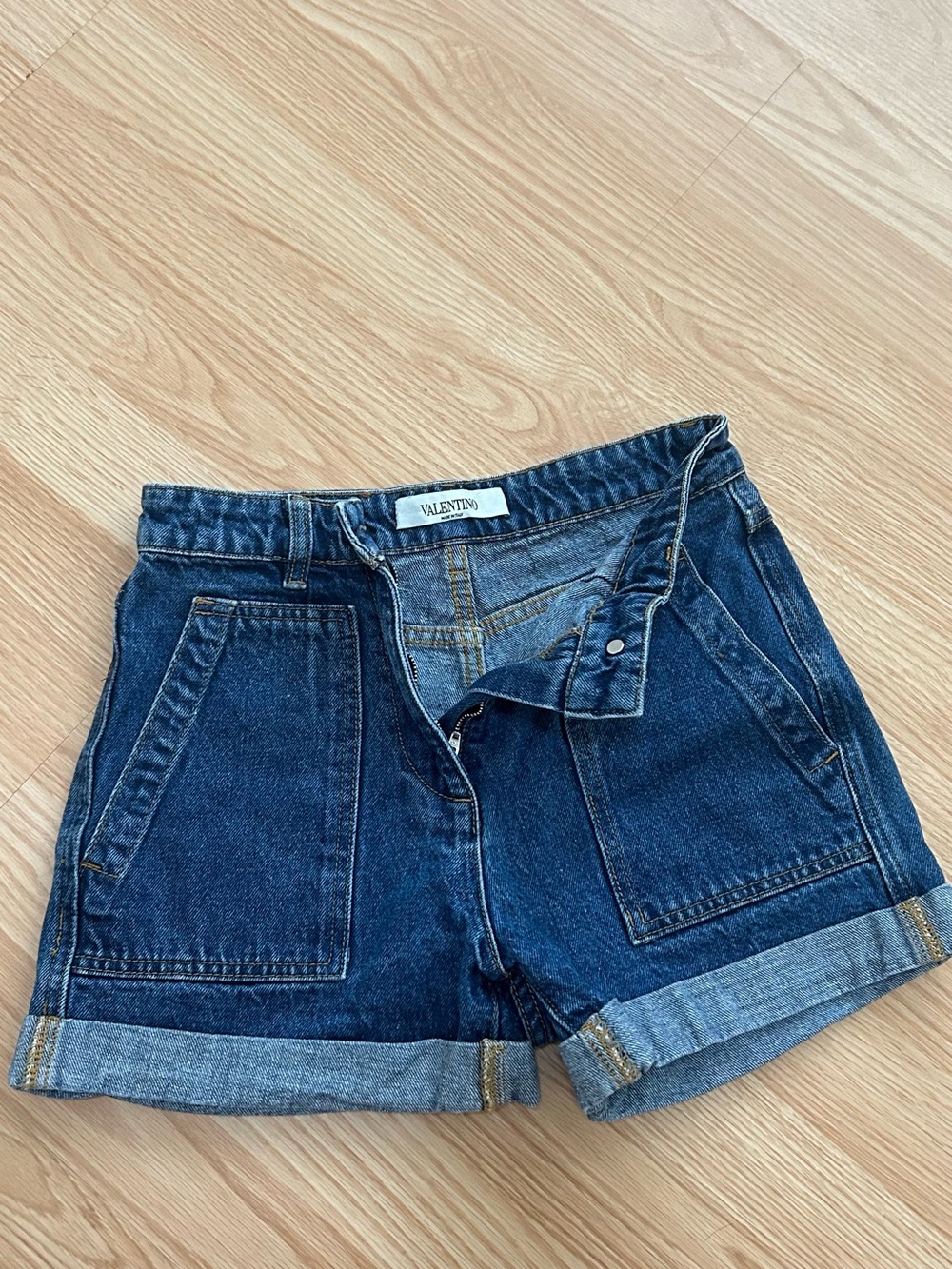 VALENTINO Blue Denim Cuffed Shorts - Size S